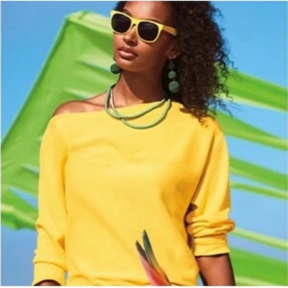 CABI Buttercup Asymmetrical Neckline Long Sleeve Sweater Yellow Sz XS #6167 NWOT